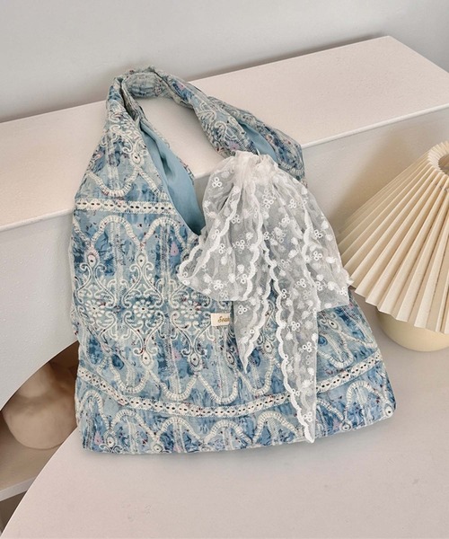 aimoha（アイモハ）の「レース刺繍トートバッグ（トートバッグ・レディース・ライトパープル/ピンク/グリーン/ブルー・FREE）」の6枚目の写真