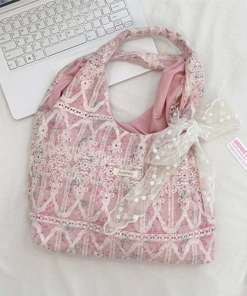 aimoha（アイモハ）の「レース刺繍トートバッグ（トートバッグ・レディース・ライトパープル/ピンク/グリーン/ブルー・FREE）」の9枚目の写真