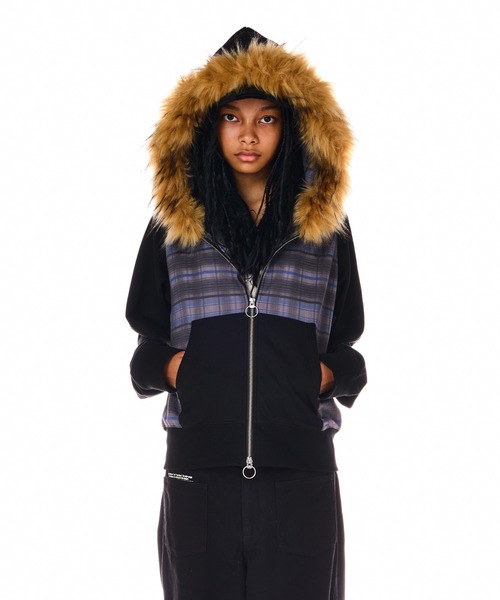 CHECK PRINT ZIP UP FUR HOODIE（パーカー）｜BEEDEN（ビーデン）の 