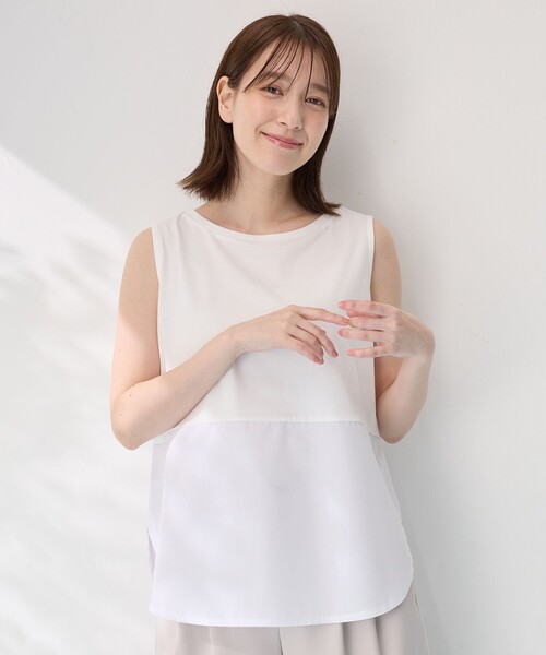 ANY（エニィ）の「ラウンドヘムコンビインナー（Tシャツ/カットソー・レディース・ブルー系1/ホワイト系1・4）」の2枚目の写真