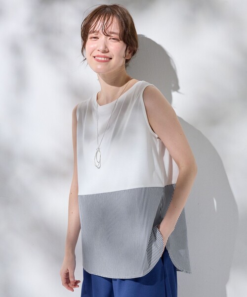 ANY（エニィ）の「ラウンドヘムコンビインナー（Tシャツ/カットソー・レディース・ブルー系1/ホワイト系1・4）」の4枚目の写真