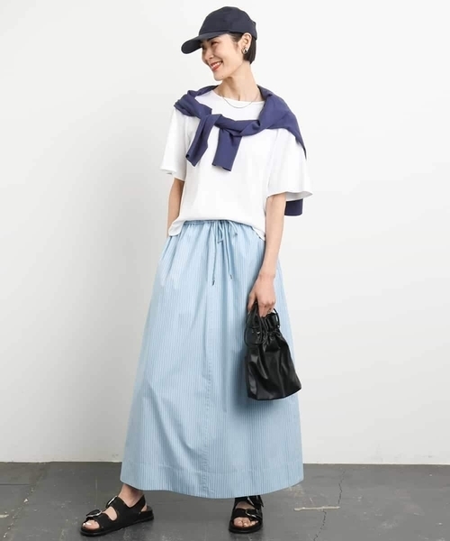 MICHEL KLEIN（ミッシェル・クラン）の「[セットアップ対応]ストライプストレートスカート（スカート・レディース・ダークインディゴブルー/ホワイト・38）」の21枚目の写真