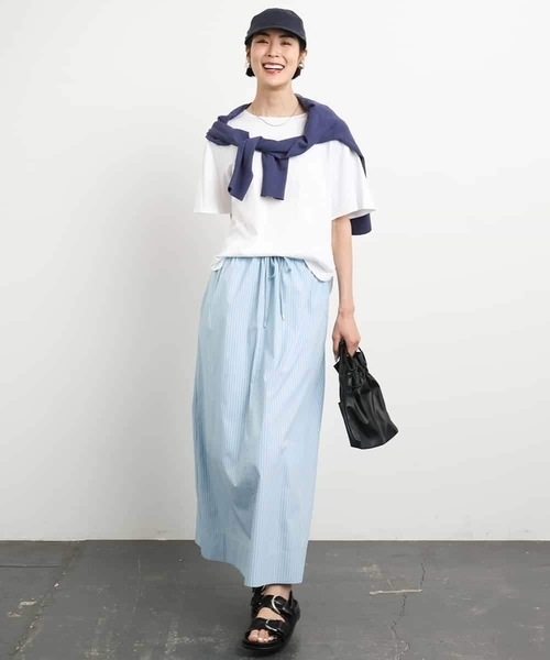 MICHEL KLEIN（ミッシェル・クラン）の「[セットアップ対応]ストライプストレートスカート（スカート・レディース・ダークインディゴブルー/ホワイト・38）」の22枚目の写真