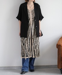 cepo | 麻タッチフリンジニットロングジレ(ベスト)