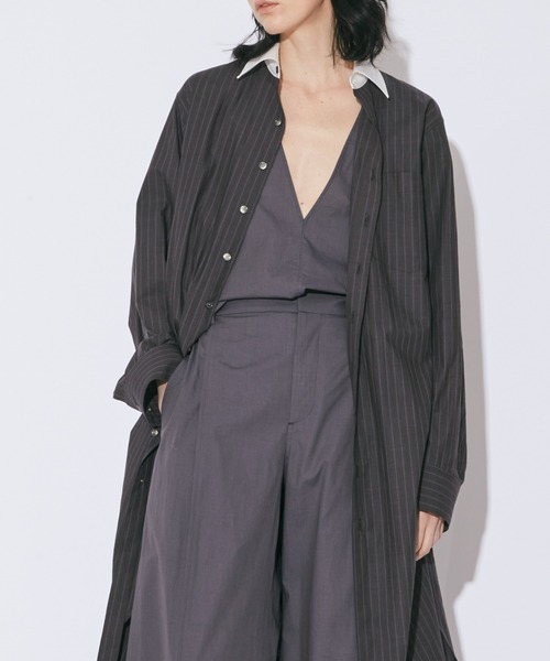 beautiful people(ビューティフルピープル)の「doble-front cotton suiting shirt dress(シャツワンピース・レディース・チャコール・36/38)」の3枚目の写真