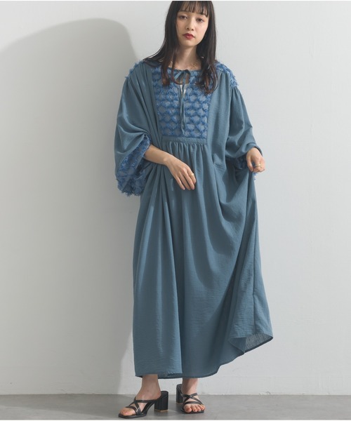 リネンライクデコルテワンピース HARVESTY リネンプリントアトリエ  