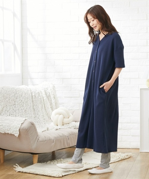 QUNTSTYLE(キュントスタイル)の「マタニティウエア ワッフル前開き半袖パジャマ(マタニティウェア/グッズ・レディース・カーキ/グレイッシュベージュ/ネイビー・M/L/LL/3L/4L/5L/6L)」の4枚目の写真