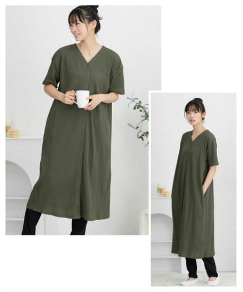 QUNTSTYLE(キュントスタイル)の「マタニティウエア ワッフル前開き半袖パジャマ(マタニティウェア/グッズ・レディース・カーキ/グレイッシュベージュ/ネイビー・M/L/LL/3L/4L/5L/6L)」の13枚目の写真