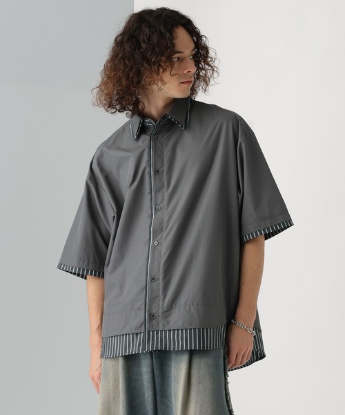 HARE（ハレ）の「レイヤードストライプシャツ(HARE)（シャツ/ブラウス・メンズ・ブラック/グレー/ブルー・FREE）」の3枚目の写真