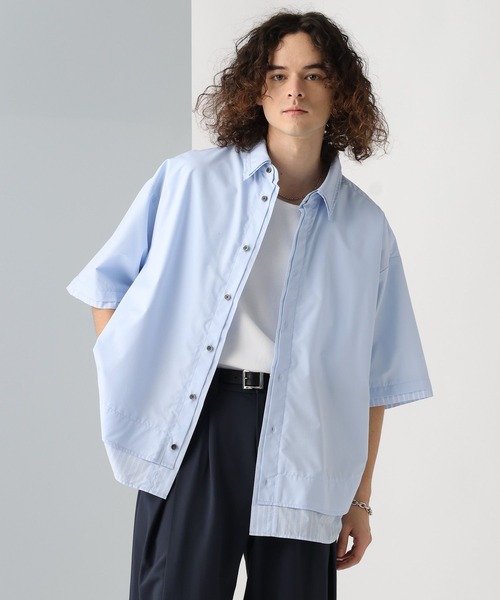 HARE（ハレ）の「レイヤードストライプシャツ(HARE)（シャツ/ブラウス・メンズ・ブラック/グレー/ブルー・FREE）」の2枚目の写真