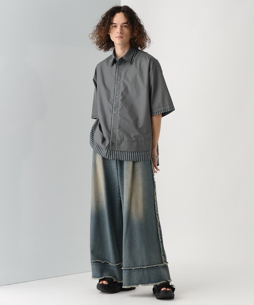 HARE（ハレ）の「レイヤードストライプシャツ(HARE)（シャツ/ブラウス・メンズ・ブラック/グレー/ブルー・FREE）」の6枚目の写真