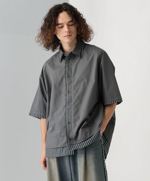 HARE（ハレ）の「レイヤードストライプシャツ(HARE)（シャツ/ブラウス・メンズ・ブラック/グレー/ブルー・FREE）」の12枚目の写真