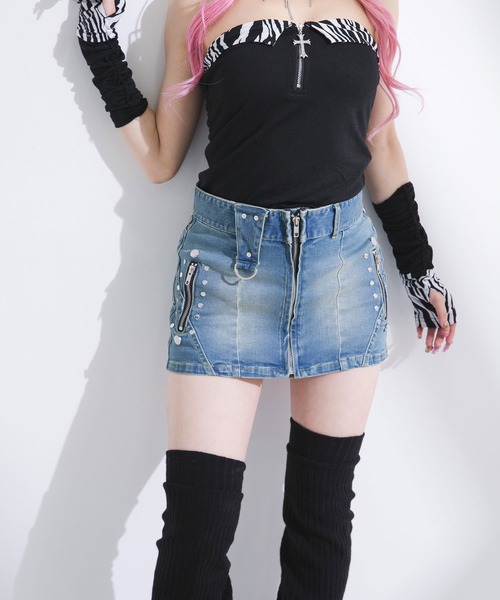 Diable baiser(ディアブルベーゼ)の「スタッズデニムGALミニスカート(デニムスカート・レディース・ブルー/ブラック/ライトブルー・SMALL/MEDIUM/LARGE/LL)」の7枚目の写真