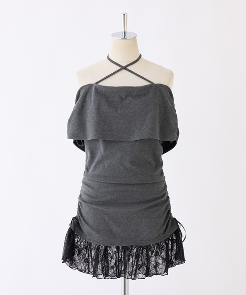 one after another NICE CLAUP(ワンアフターアナザーナイスクラップ)の「クロスリボンオフショルトップス(Tシャツ/カットソー・レディース・チャコールグレー/ネイビー/アイボリー/ピンク・FREE)」の17枚目の写真