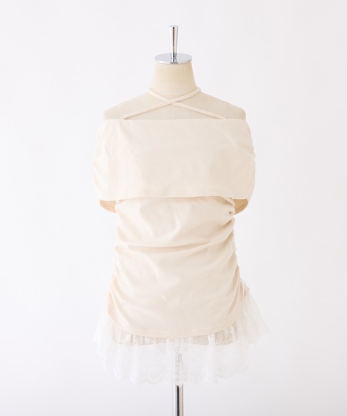 one after another NICE CLAUP(ワンアフターアナザーナイスクラップ)の「クロスリボンオフショルトップス(Tシャツ/カットソー・レディース・チャコールグレー/ネイビー/アイボリー/ピンク・FREE)」の15枚目の写真