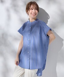 ラメストライプ半袖シャツブラウス