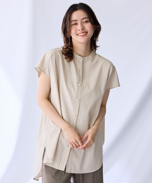 ANY（エニィ）の「ラメストライプ半袖シャツブラウス（シャツ/ブラウス・レディース・ネイビー系1/ライトグレー系1・3/2）」の3枚目の写真