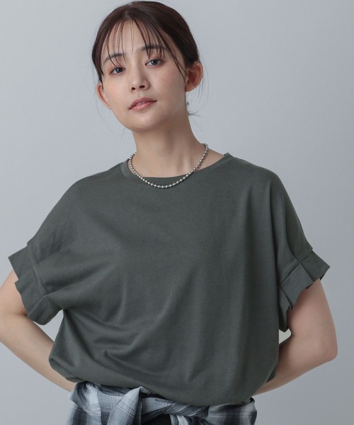 GLOBAL WORK(グローバルワーク)の「冷感タックスリーブ半袖/MATINEE LINE/496993(Tシャツ/カットソー・レディース・レッド/ブラック/ホワイト系その他2/チャコールグレー・LONG/REGULAR)」の1枚目の写真