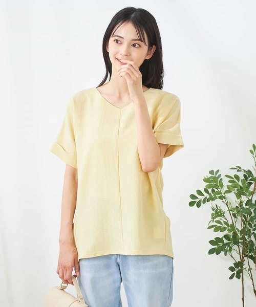 a.v.v(アーヴェヴェ)の「Vネックぽこぽこチュニック(Tシャツ/カットソー・レディース・ネイビー/グレー系その他/クリーム・36/38/40)」の2枚目の写真