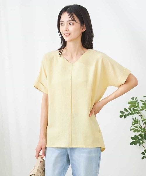 a.v.v(アーヴェヴェ)の「Vネックぽこぽこチュニック(Tシャツ/カットソー・レディース・ネイビー/グレー系その他/クリーム・36/38/40)」の11枚目の写真