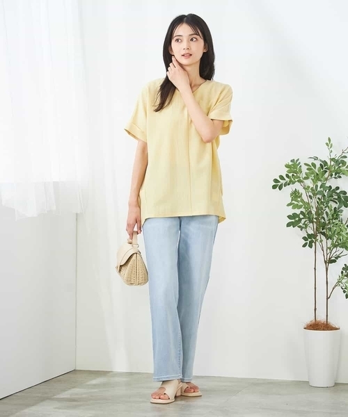 a.v.v(アーヴェヴェ)の「Vネックぽこぽこチュニック(Tシャツ/カットソー・レディース・ネイビー/グレー系その他/クリーム・36/38/40)」の14枚目の写真