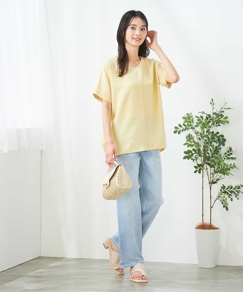 a.v.v(アーヴェヴェ)の「Vネックぽこぽこチュニック(Tシャツ/カットソー・レディース・ネイビー/グレー系その他/クリーム・36/38/40)」の15枚目の写真