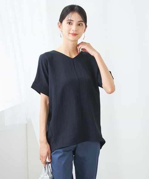 a.v.v(アーヴェヴェ)の「Vネックぽこぽこチュニック(Tシャツ/カットソー・レディース・ネイビー/グレー系その他/クリーム・36/38/40)」の16枚目の写真
