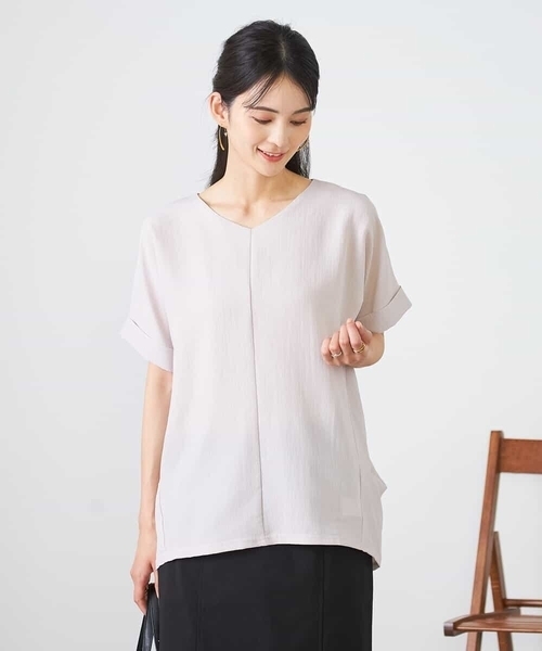 a.v.v(アーヴェヴェ)の「Vネックぽこぽこチュニック(Tシャツ/カットソー・レディース・ネイビー/グレー系その他/クリーム・36/38/40)」の21枚目の写真