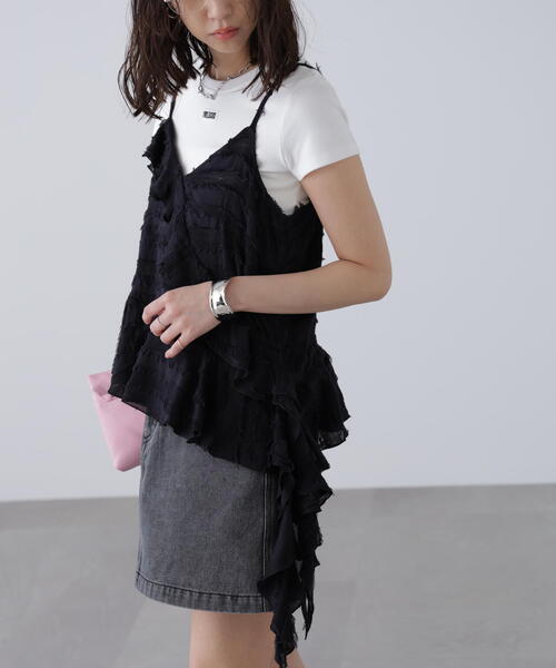 FREE'S MART（フリーズマート）の「フリンジシャギーアシメブラウス（シャツ/ブラウス・レディース・ブラック/ホワイト・FREE）」の6枚目の写真