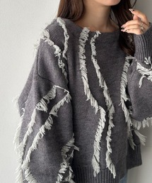 ニュアンス配色フリンジニット