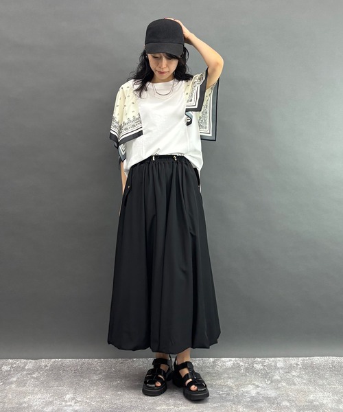 NICOLE white(ニコルホワイト)の「スカーフスリーブTシャツ(Tシャツ/カットソー・レディース・ブラック/オフホワイト・FREE)」の5枚目の写真