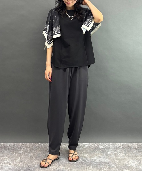 NICOLE white(ニコルホワイト)の「スカーフスリーブTシャツ(Tシャツ/カットソー・レディース・ブラック/オフホワイト・FREE)」の6枚目の写真