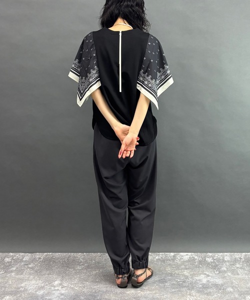 NICOLE white(ニコルホワイト)の「スカーフスリーブTシャツ(Tシャツ/カットソー・レディース・ブラック/オフホワイト・FREE)」の8枚目の写真