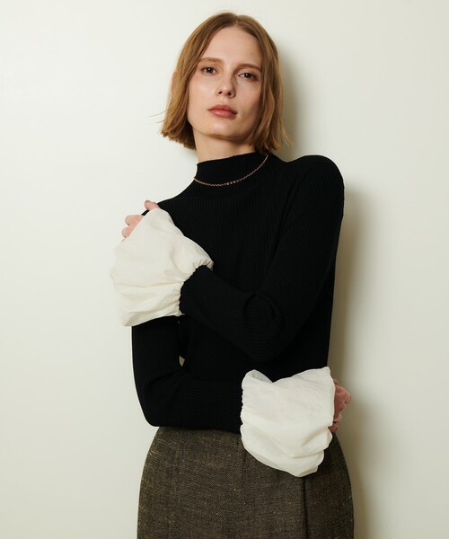 allureville(アルアバイル)の「タフタバルーンスリーブコンビプルオーバー(ニット/セーター・レディース・ブラック/オフホワイト/ライトグレー/ミント/ブラック系その他・2)」の2枚目の写真