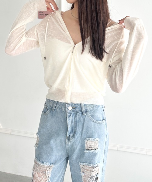 wears（ウェアーズ）の「フード付きシアージップパーカー（Tシャツ/カットソー・レディース・グレー/ブラック/ホワイト/サックスブルー・FREE）」の9枚目の写真
