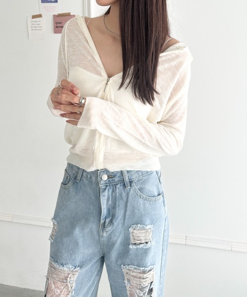 wears（ウェアーズ）の「フード付きシアージップパーカー（Tシャツ/カットソー・レディース・グレー/ブラック/ホワイト/サックスブルー・FREE）」の10枚目の写真