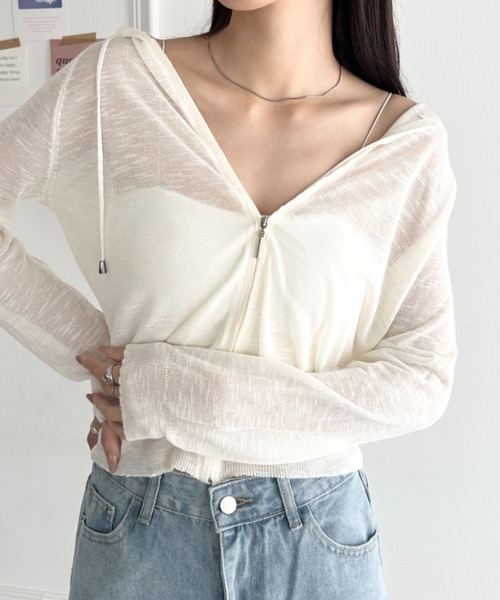 wears（ウェアーズ）の「フード付きシアージップパーカー（Tシャツ/カットソー・レディース・グレー/ブラック/ホワイト/サックスブルー・FREE）」の6枚目の写真