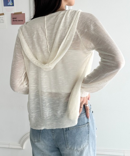 wears（ウェアーズ）の「フード付きシアージップパーカー（Tシャツ/カットソー・レディース・グレー/ブラック/ホワイト/サックスブルー・FREE）」の14枚目の写真