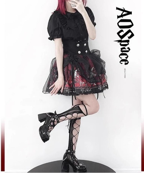 NOVESSEL（ノベセル）の「『AOSPACE』クロスティアードレーススカート（スカート・レディース・ブラック/レッド/ブルー・SMALL/MEDIUM）」の9枚目の写真