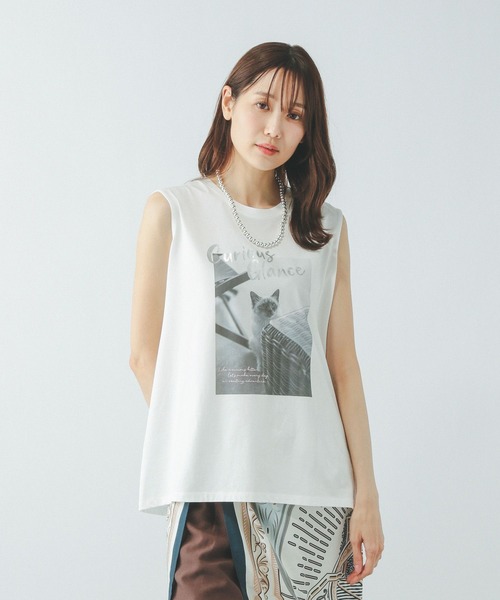 GLOBAL WORK（グローバルワーク）の「リッチクリーンプリントTノースリーブ/572377（Tシャツ/カットソー・レディース・ローズ/チャコールグレー/オフホワイト/ブラウン・LARGE/MEDIUM）」の3枚目の写真