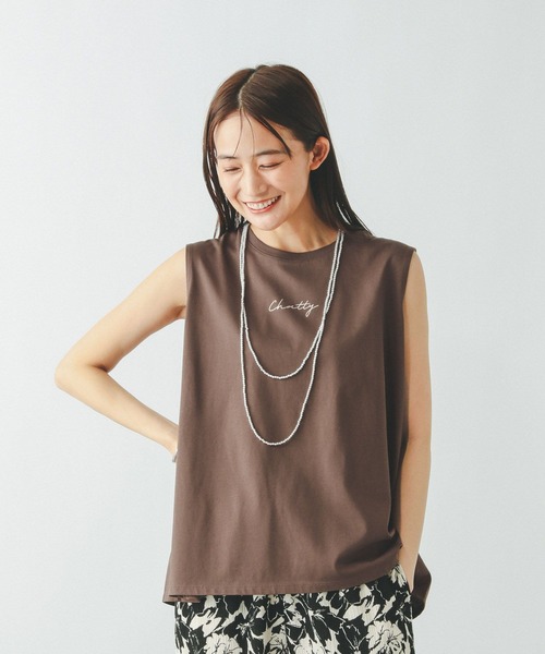 GLOBAL WORK（グローバルワーク）の「リッチクリーンプリントTノースリーブ/572377（Tシャツ/カットソー・レディース・ローズ/チャコールグレー/オフホワイト/ブラウン・LARGE/MEDIUM）」の14枚目の写真