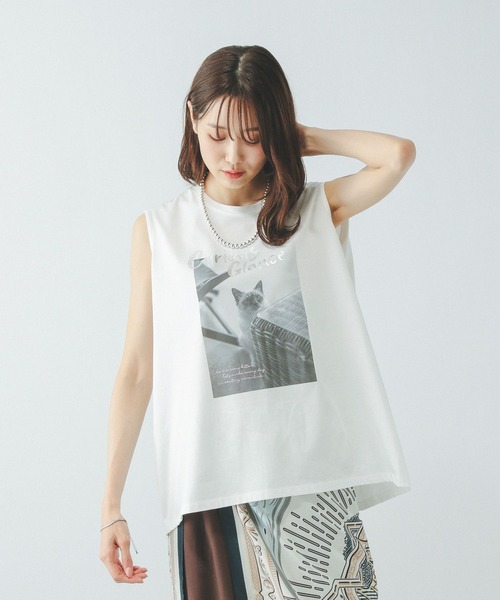 GLOBAL WORK（グローバルワーク）の「リッチクリーンプリントTノースリーブ/572377（Tシャツ/カットソー・レディース・ローズ/チャコールグレー/オフホワイト/ブラウン・LARGE/MEDIUM）」の7枚目の写真