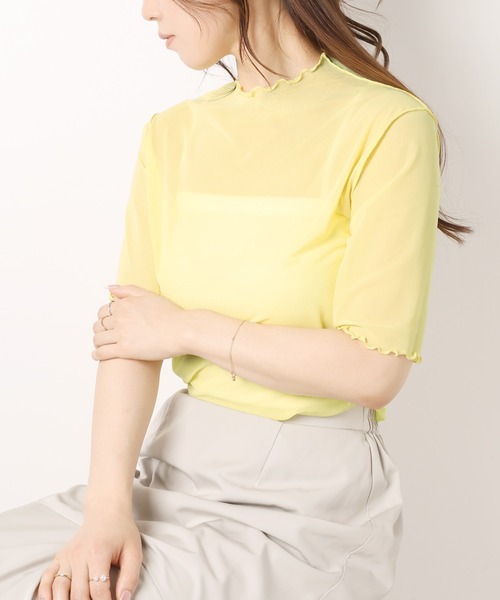 Flowering Korea(フラワーリングコリア)の「シアーハイネック メッシュ半袖トップス(Tシャツ/カットソー・レディース・ミント/ブラウン/イエロー/アイボリー/ブラック/グレー/ホワイト/グリーン・FREE)」の8枚目の写真