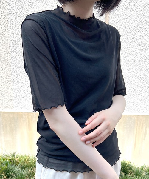 Flowering Korea(フラワーリングコリア)の「シアーハイネック メッシュ半袖トップス(Tシャツ/カットソー・レディース・ミント/ブラウン/イエロー/アイボリー/ブラック/グレー/ホワイト/グリーン・FREE)」の19枚目の写真