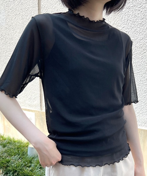 Flowering Korea(フラワーリングコリア)の「シアーハイネック メッシュ半袖トップス(Tシャツ/カットソー・レディース・ミント/ブラウン/イエロー/アイボリー/ブラック/グレー/ホワイト/グリーン・FREE)」の20枚目の写真