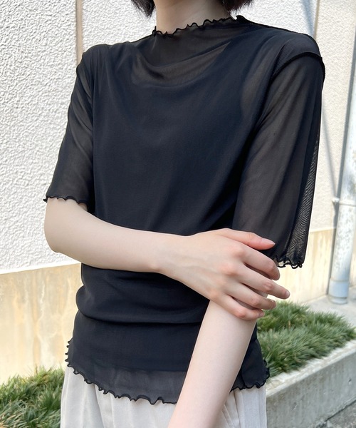 Flowering Korea(フラワーリングコリア)の「シアーハイネック メッシュ半袖トップス(Tシャツ/カットソー・レディース・ミント/ブラウン/イエロー/アイボリー/ブラック/グレー/ホワイト/グリーン・FREE)」の21枚目の写真