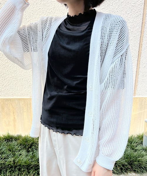 Flowering Korea(フラワーリングコリア)の「シアーハイネック メッシュ半袖トップス(Tシャツ/カットソー・レディース・ミント/ブラウン/イエロー/アイボリー/ブラック/グレー/ホワイト/グリーン・FREE)」の12枚目の写真
