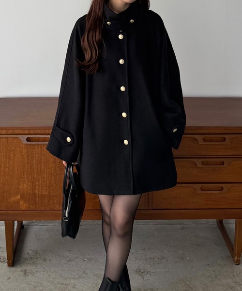 セール】ゴールドボタンミドルコート（ステンカラーコート