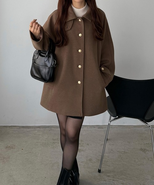 セール】ゴールドボタンミドルコート（ステンカラーコート