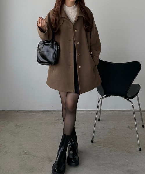 セール】ゴールドボタンミドルコート（ステンカラーコート